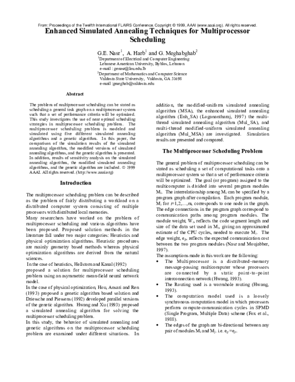 (PDF) Enhanced Simulated Annealing Techniques for Multiprocessor Scheduling