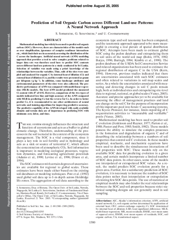 (PDF) Prediction of Soil Organic Carbon across Different Land-use Patterns