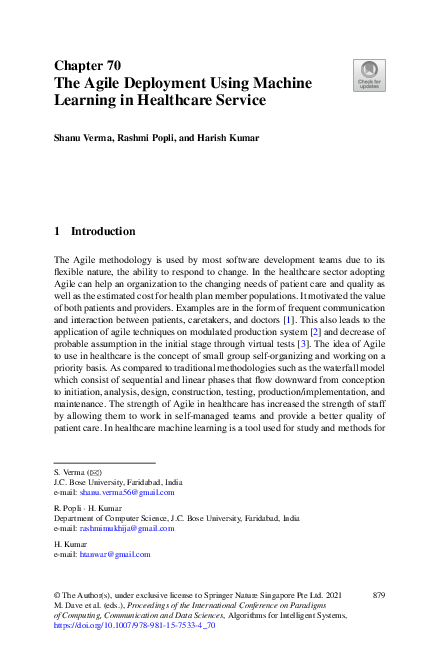 (PDF) The Agile Deployment Using Machine Learning in Healthcare Service