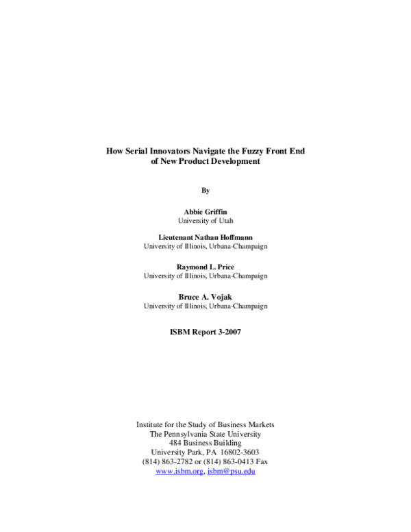 (PDF) How Serial Innovators Navigate the Fuzzy Front End of New Product ...