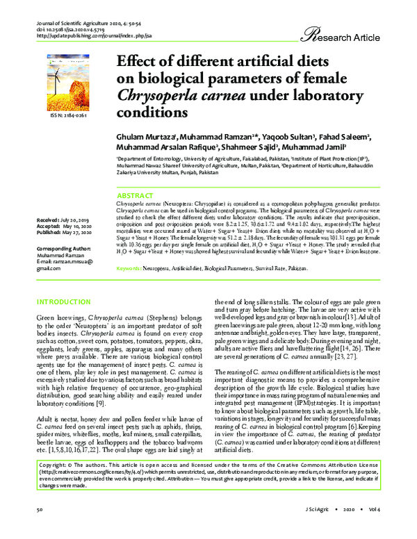 (PDF) Effect of different artificial diets on biological parameters of ...