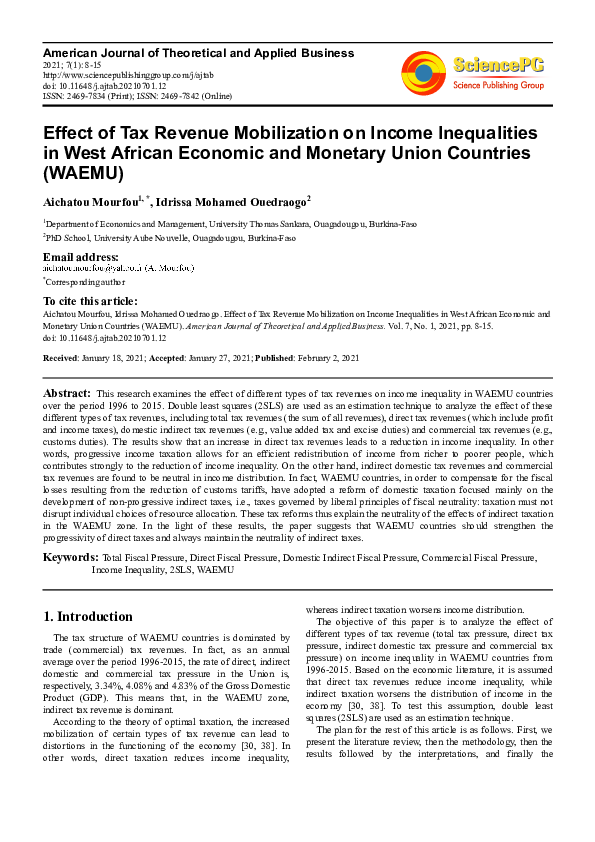 (PDF) Effect of Tax Revenue Mobilization on Income Inequalities in West ...