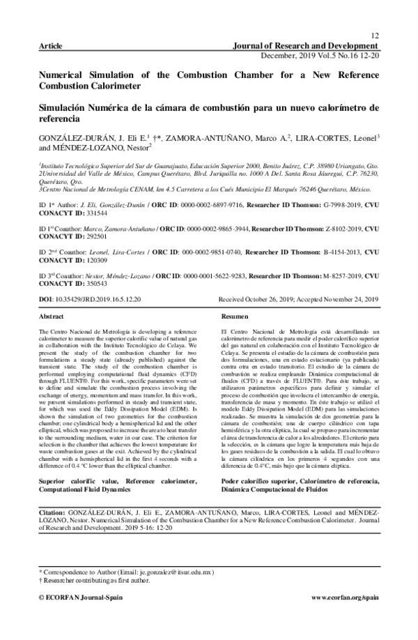 (PDF) Numerical Simulation of the Combustion Chamber for a New ...