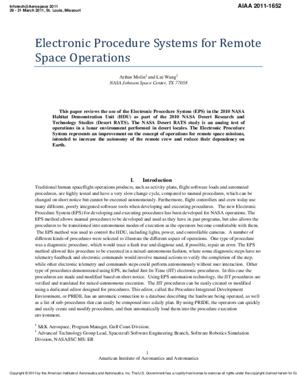 (PDF) Electronic Procedure Systems for Remote Space Operations