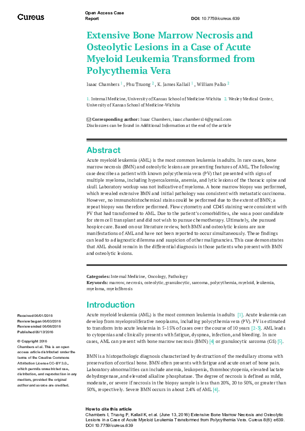 (PDF) Extensive Bone Marrow Necrosis and Osteolytic Lesions in a Case ...
