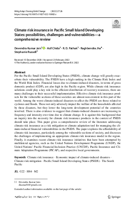 (PDF) Climate risk insurance in Pacific Small Island Developing States ...