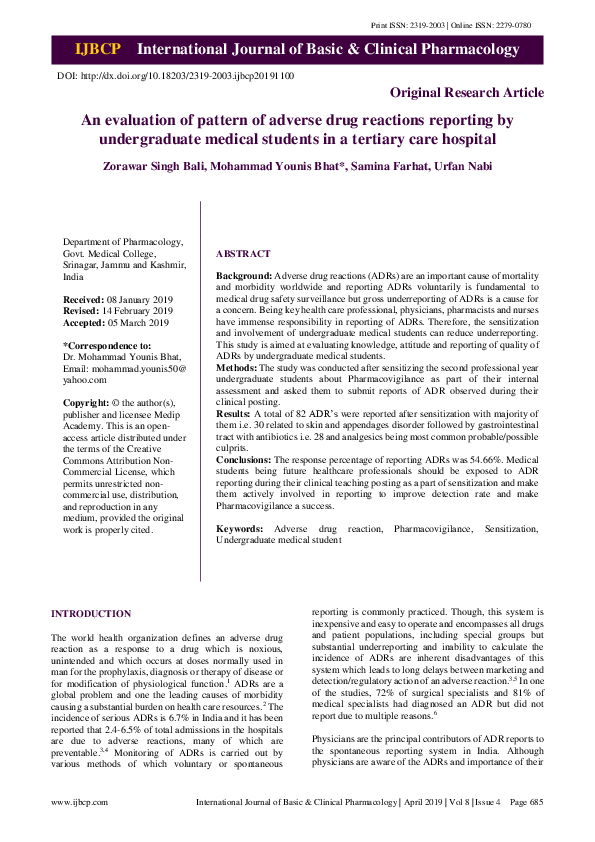 (PDF) An evaluation of pattern of adverse drug reactions reporting by ...