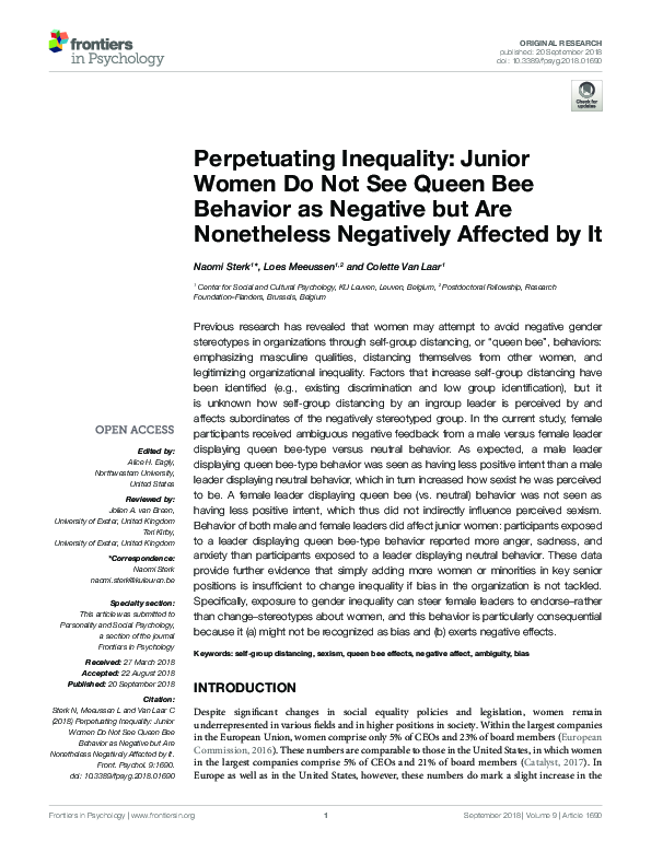 (PDF) Perpetuating Inequality: Junior Women Do Not See Queen Bee ...