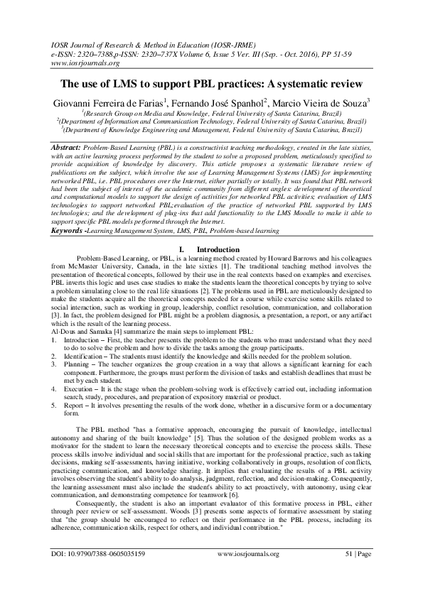 (PDF) The use of LMS to support PBL practices : A systematic review