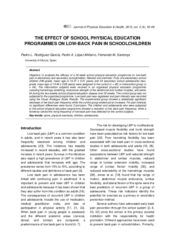 (PDF) The Effect of School Physical Education Programmes on Low-Back ...