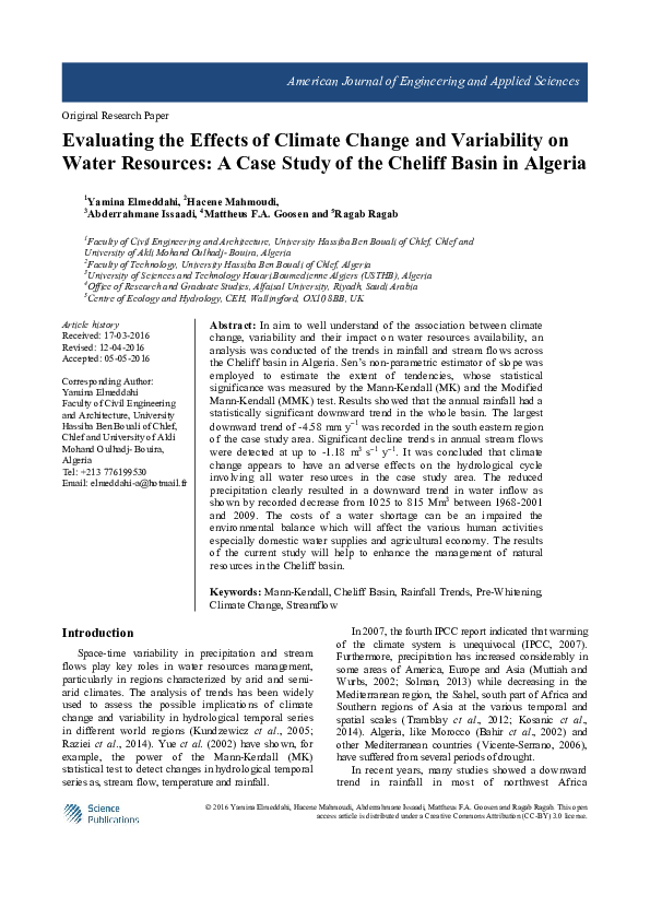 (PDF) Evaluating the Effects of Climate Change and Variability on Water ...