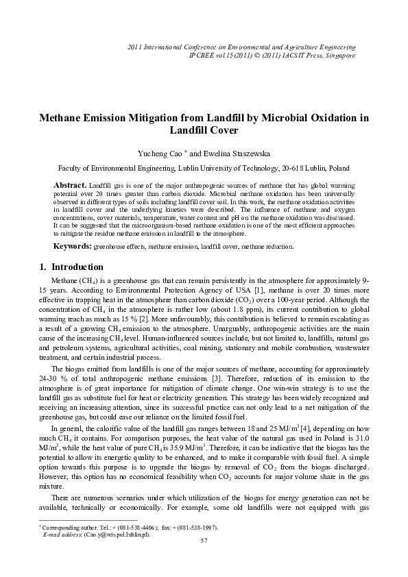 (PDF) Methane Emission Mitigation from Landfill by Microbial Oxidation ...