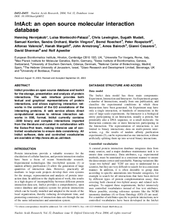 (PDF) R.: IntAct: an open source molecular interaction database ...