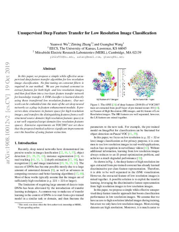 (PDF) Unsupervised Deep Feature Transfer for Low Resolution Image ...
