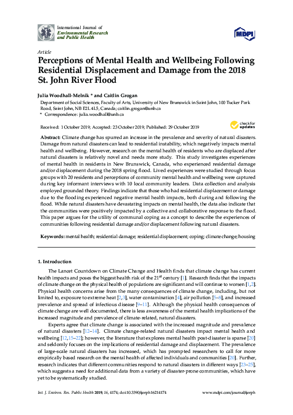 (PDF) Perceptions of Mental Health and Wellbeing Following Residential ...