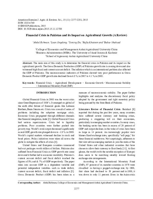 (PDF) Financial Crisis in Pakistan and Its Impact on Agricultural ...