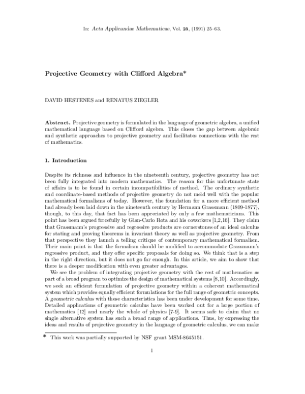 (PDF) Projective geometry with Clifford algebra