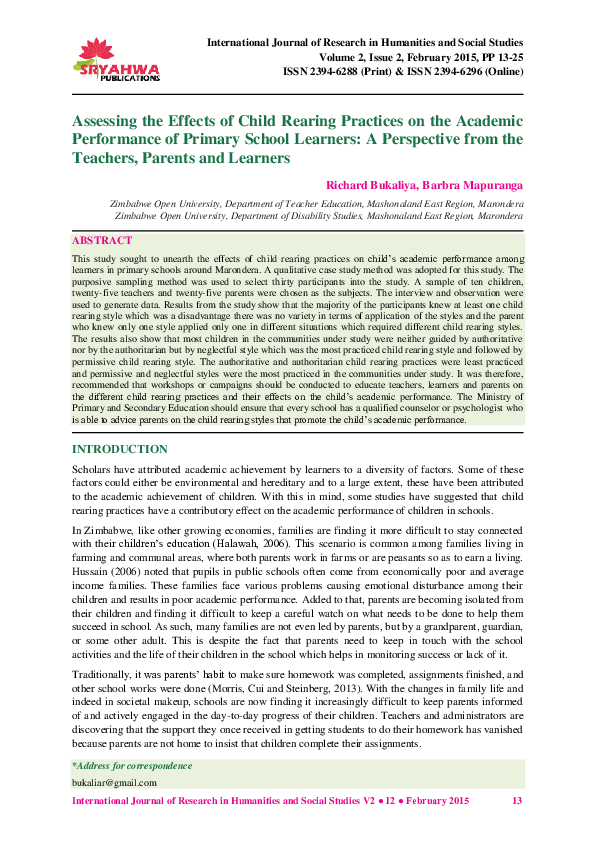 (PDF) Assessing the Effects of Child Rearing Practices on the Academic ...
