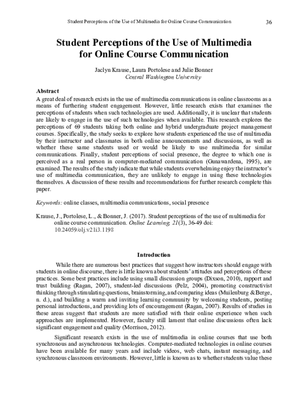 (PDF) Student Perceptions of the Use of Multimedia for Online Course ...