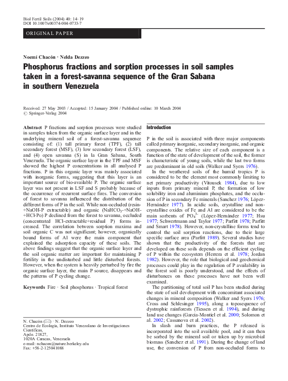 (PDF) Phosphorus fractions and sorption processes in soil samples taken ...