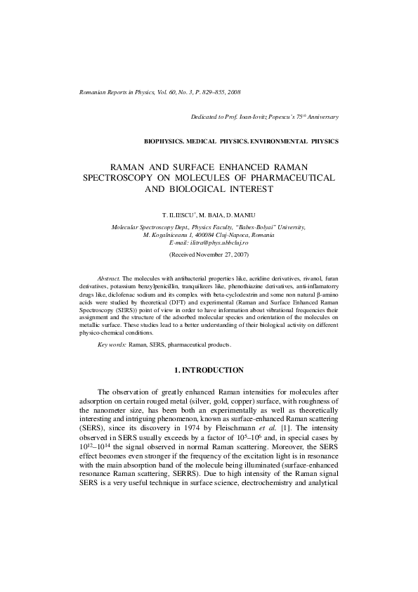 (PDF) Raman and Surface Enhanced Raman Spectroscopy on Molecules of ...