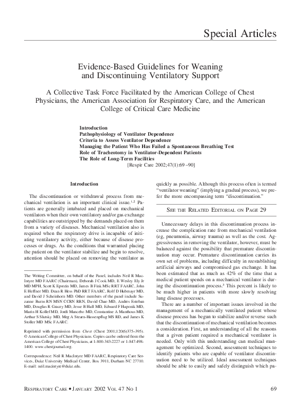 (PDF) Evidence-based guidelines for weaning and discontinuing ventilatory
