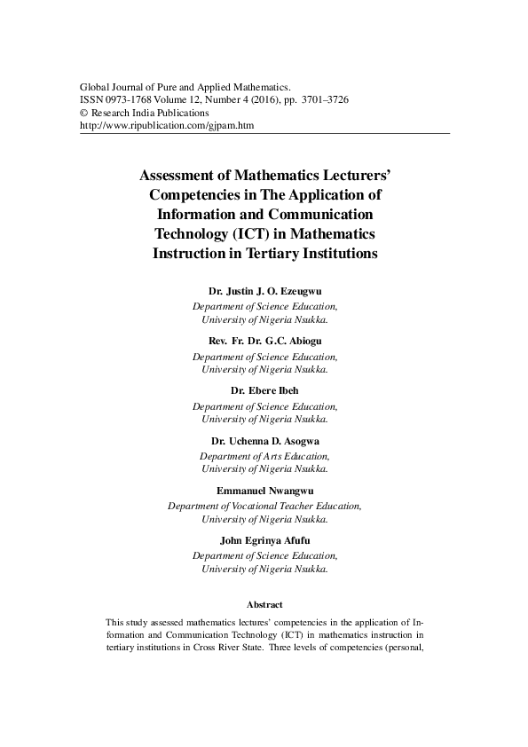 (PDF) Assessment of Mathematics Lecturers’ Competencies in the ...