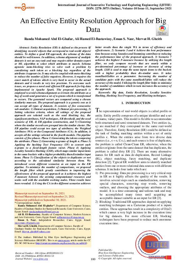 (PDF) An Effective Entity Resolution Approach for Big Data