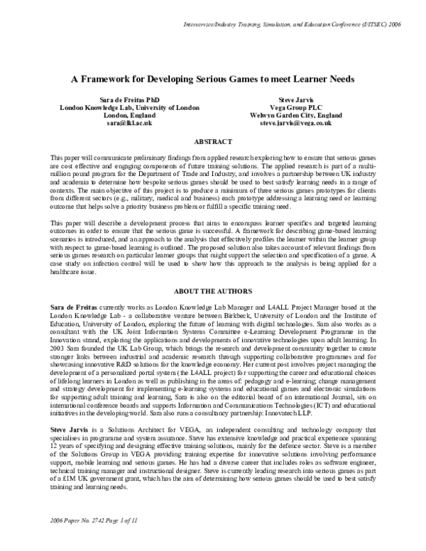 (PDF) A Framework for developing serious games to meet learner needs