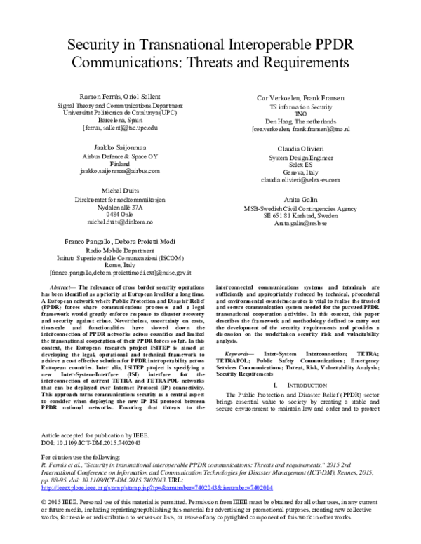 (PDF) Security in transnational interoperable PPDR communications ...