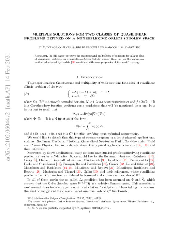 (PDF) Multiple solutions for two classes of quasilinear problems ...