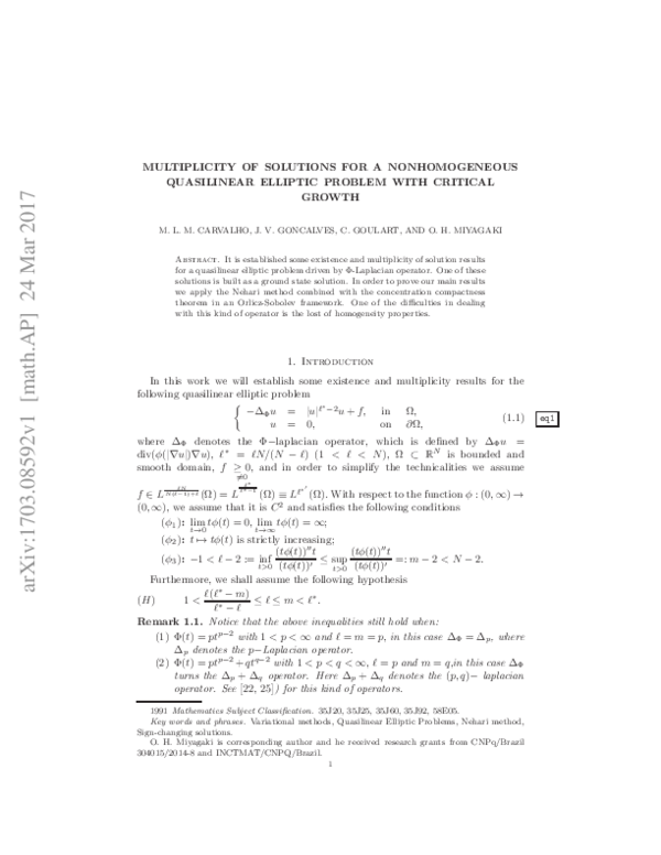 (PDF) Multiplicity of solutions for a nonhomogeneous quasilinear ...
