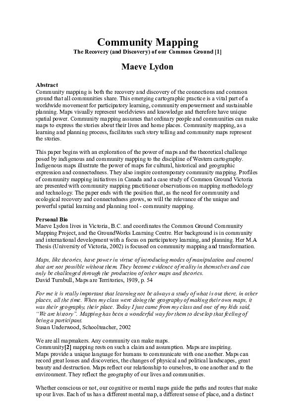 (PDF) Community Mapping The Recovery (and Discovery) of our Common Ground 1