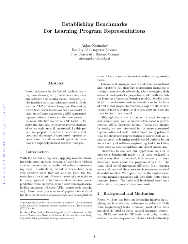 (PDF) Establishing Benchmarks for Learning Program Representations
