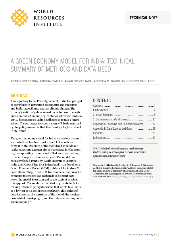 (PDF) A Green Economy Model for India: Technical Summary of Methods and ...