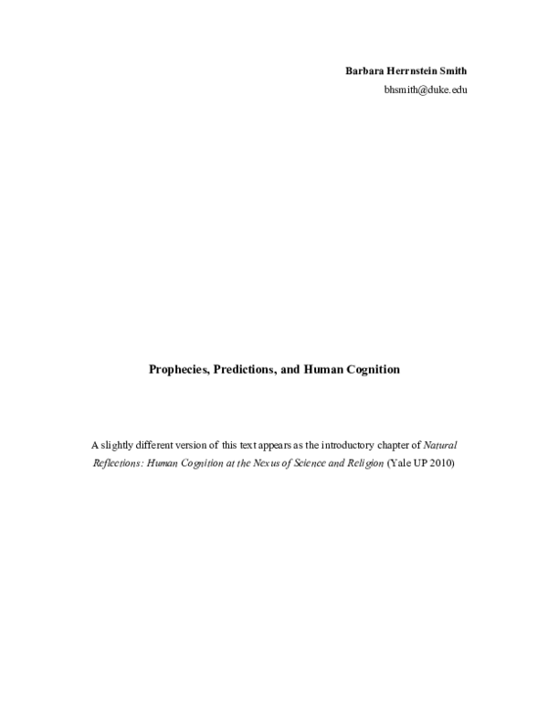 Prophecies, Predictions, and Human Cognition, 2010