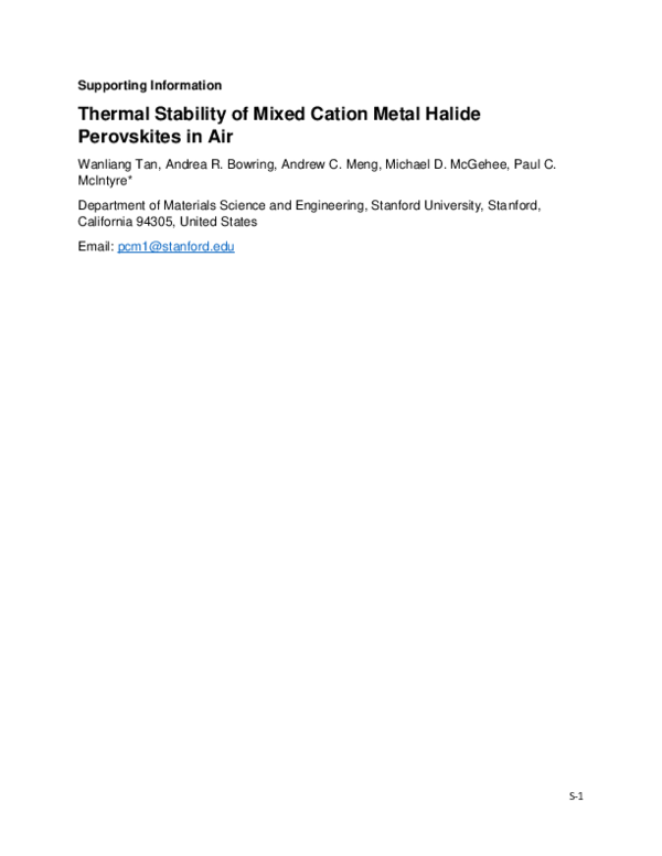 (PDF) Thermal Stability of Mixed Cation Metal Halide Perovskites in Air