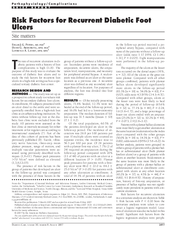 (PDF) Risk Factors for Recurrent Diabetic Foot Ulcers: Site matters