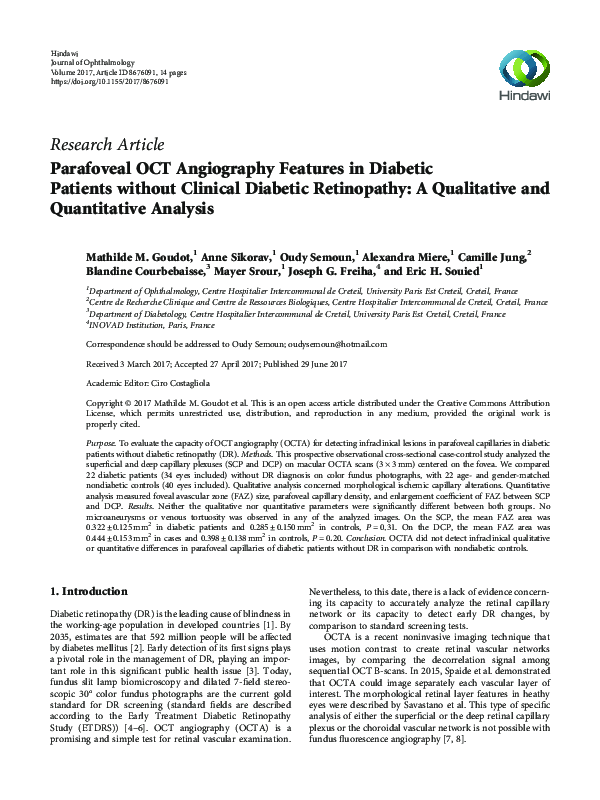 (PDF) Parafoveal OCT Angiography Features in Diabetic Patients without ...