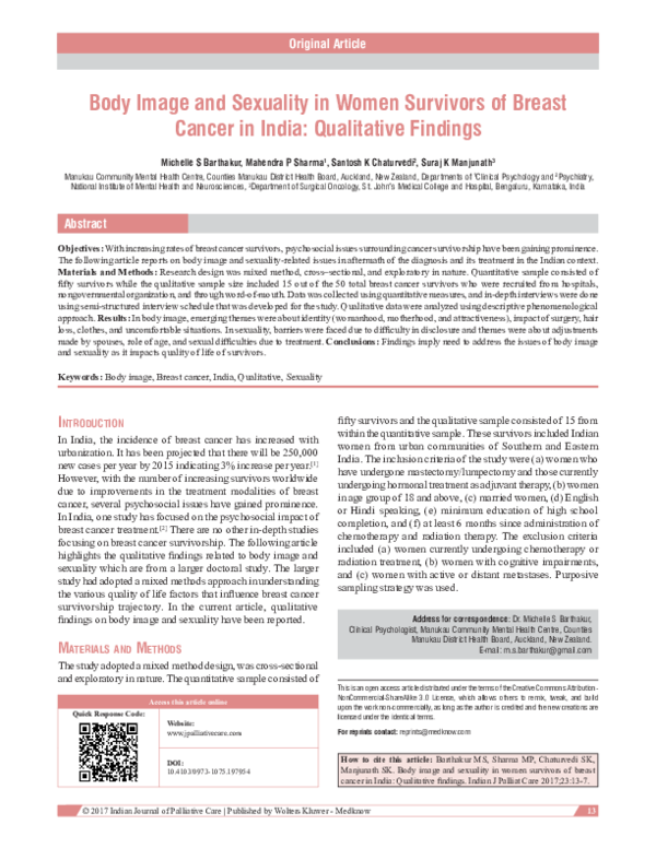(PDF) Body Image and Sexuality in Women Survivors of Breast Cancer in ...