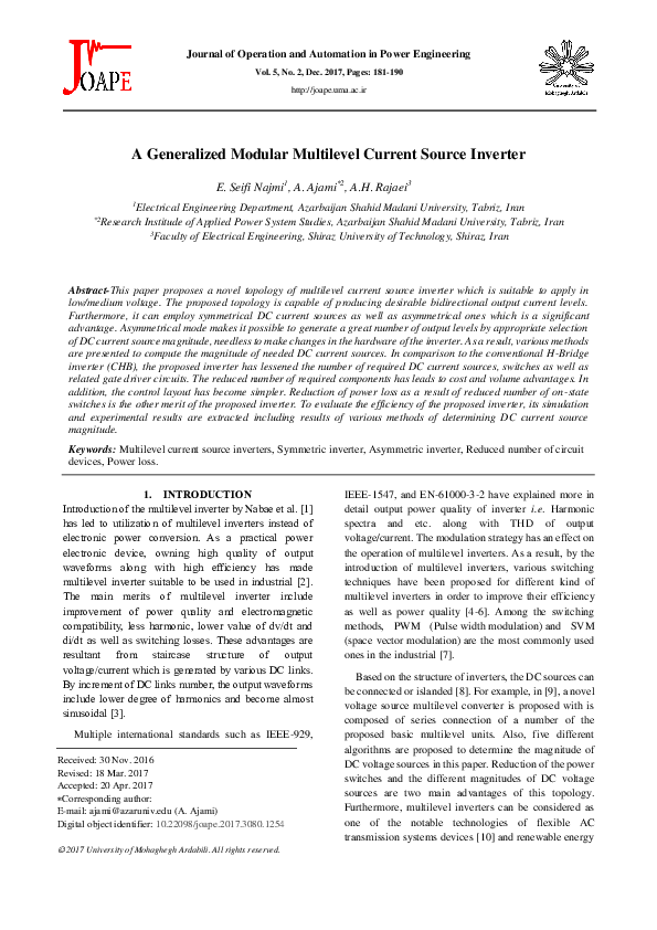 (PDF) A Generalized Modular Multilevel Current Source Inverter