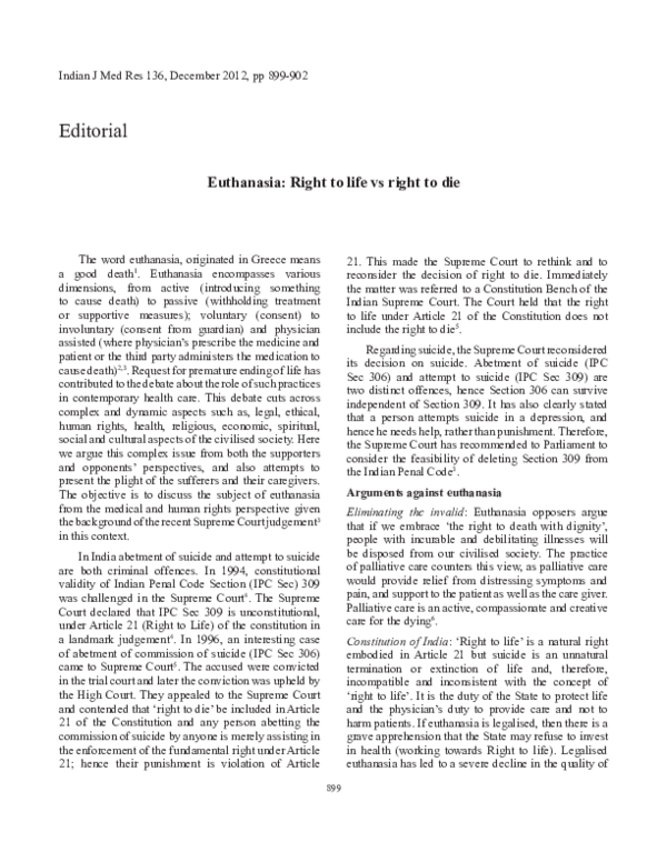(PDF) Euthanasia: right to life vs right to die