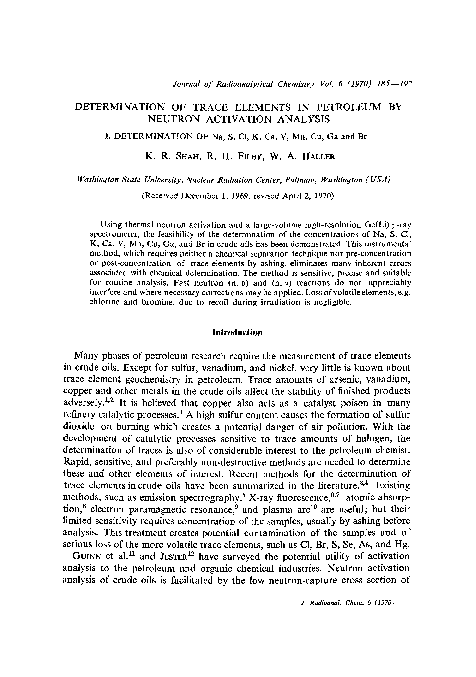 (PDF) Determination of trace elements in petroleum by neutron ...