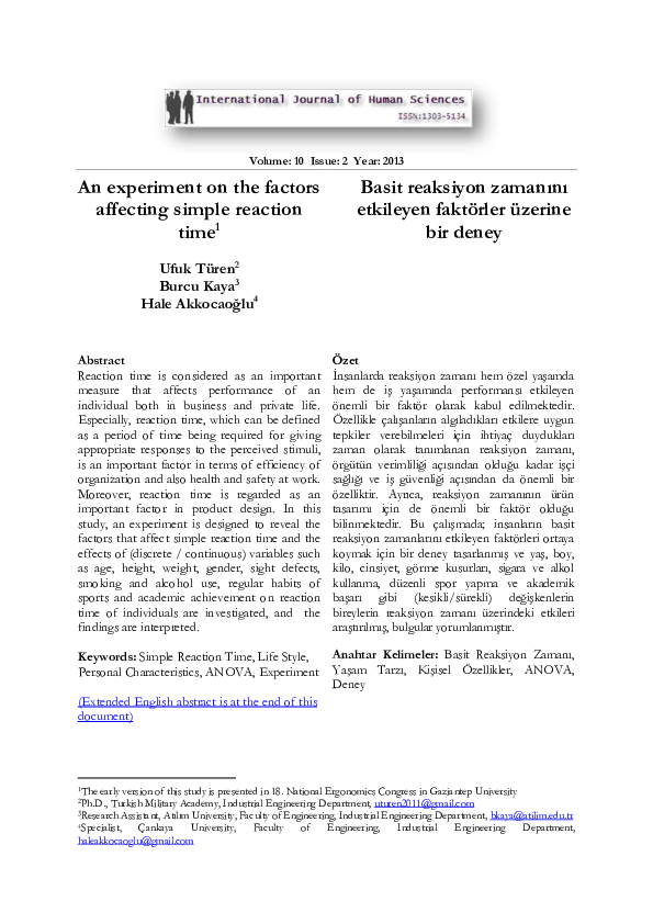 (PDF) An experiment on the factors affecting simple reaction time 1 ...