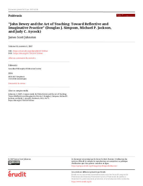 (PDF) John Dewey and the Art of Teaching: Toward Reflective and ...