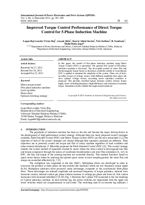 (PDF) Improved torque control performance of direct torque control for ...