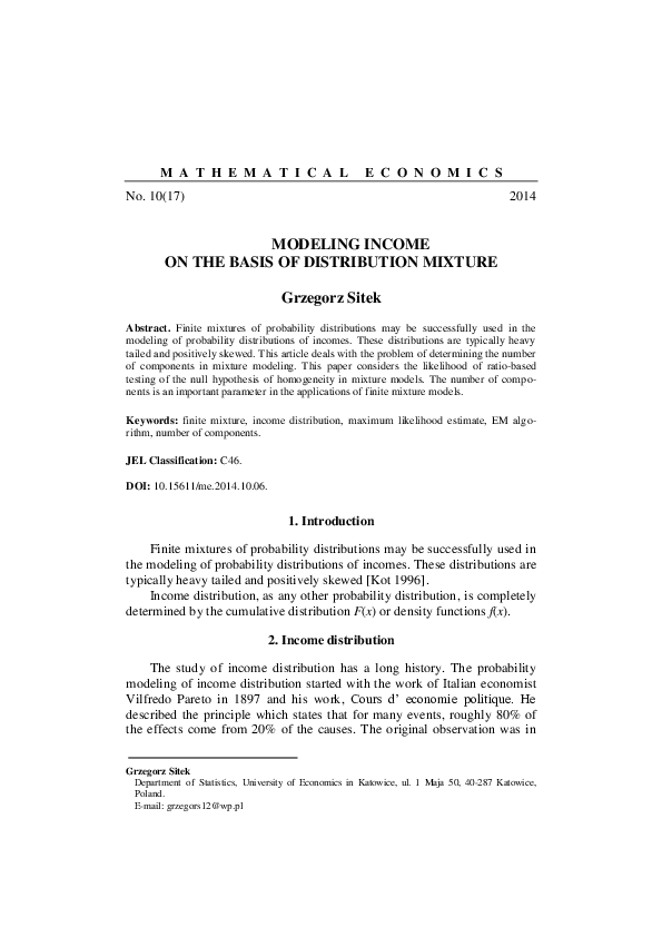 (PDF) Modeling income on the basis of distribution mixture