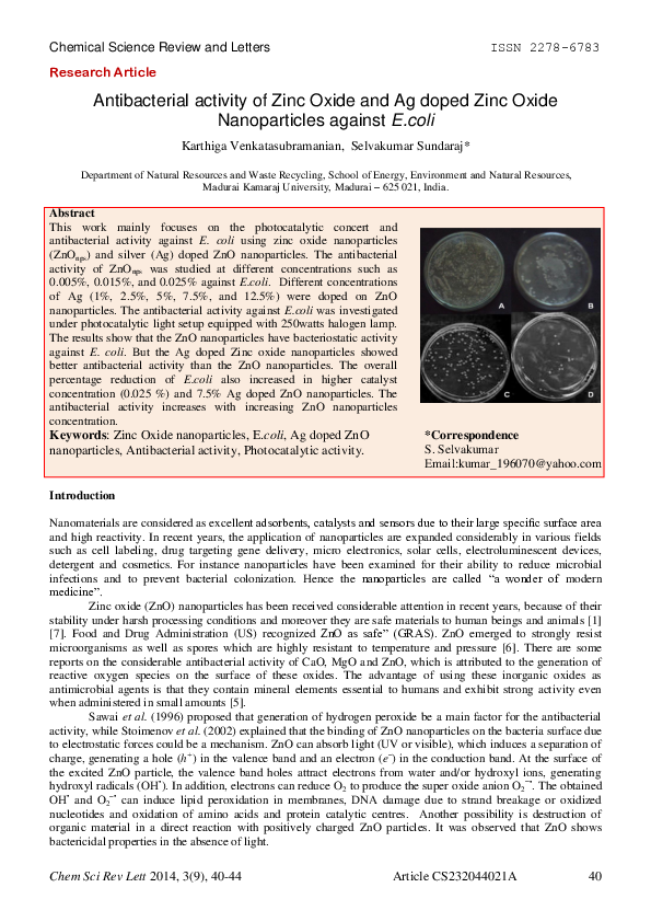 (PDF) Antibacterial activity of Zinc Oxide and Ag doped Zinc Oxide ...