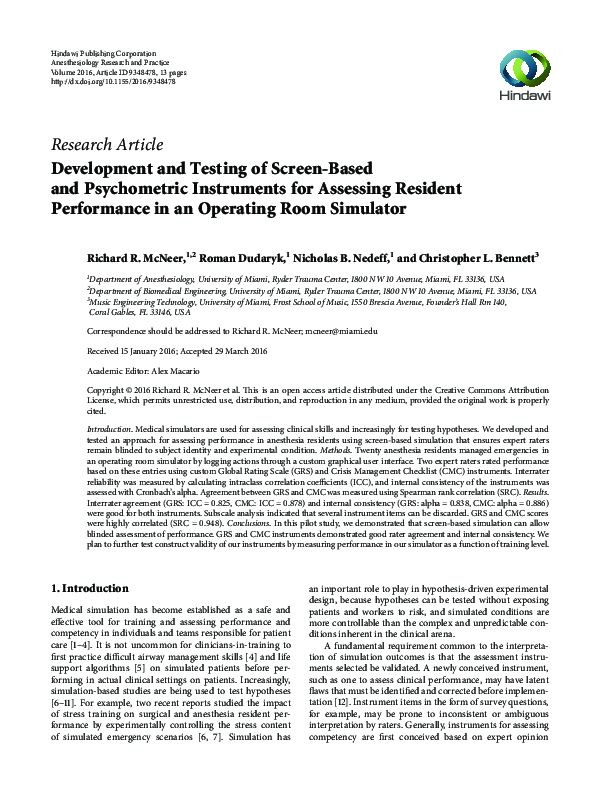 (PDF) Development and Testing of Screen-Based and Psychometric ...