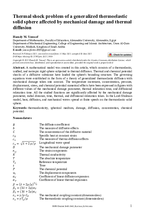 (PDF) Thermal shock problem of generalized thermoelasticity for an ...